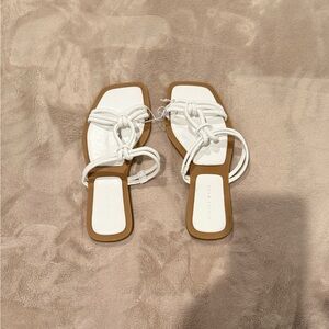 White Knot-Strap Square-Toe Sandals
